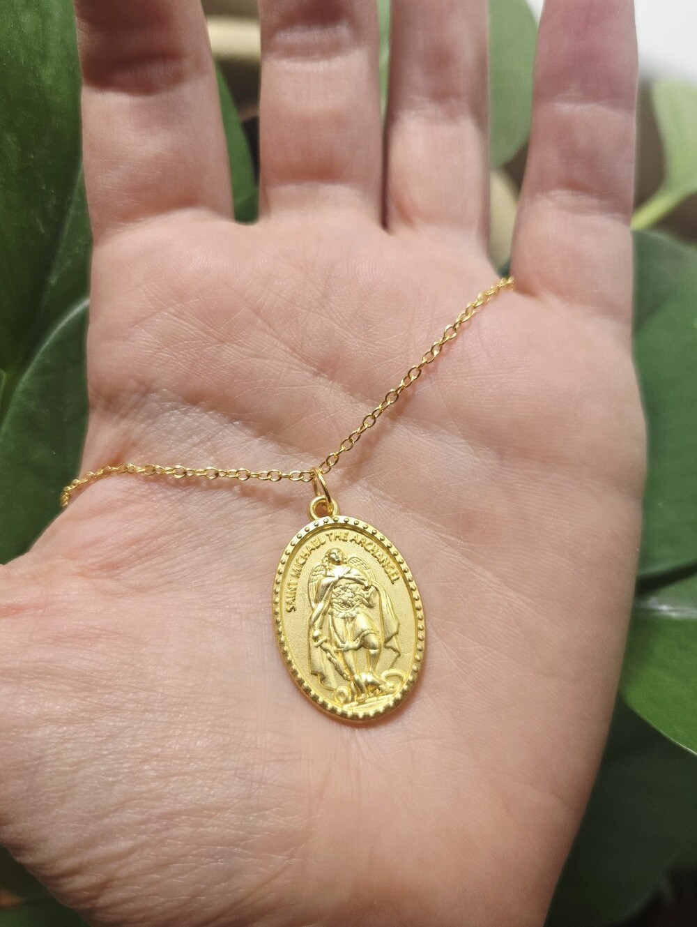 Vintage St. Michael the Archangel Necklace Gold-Tone Catholic Religious Jewelry